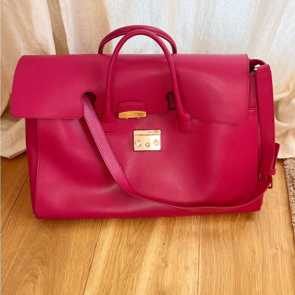 Furla Fuchsia Leather Tote Bag with Gold Hardware - Picture 11 of 16